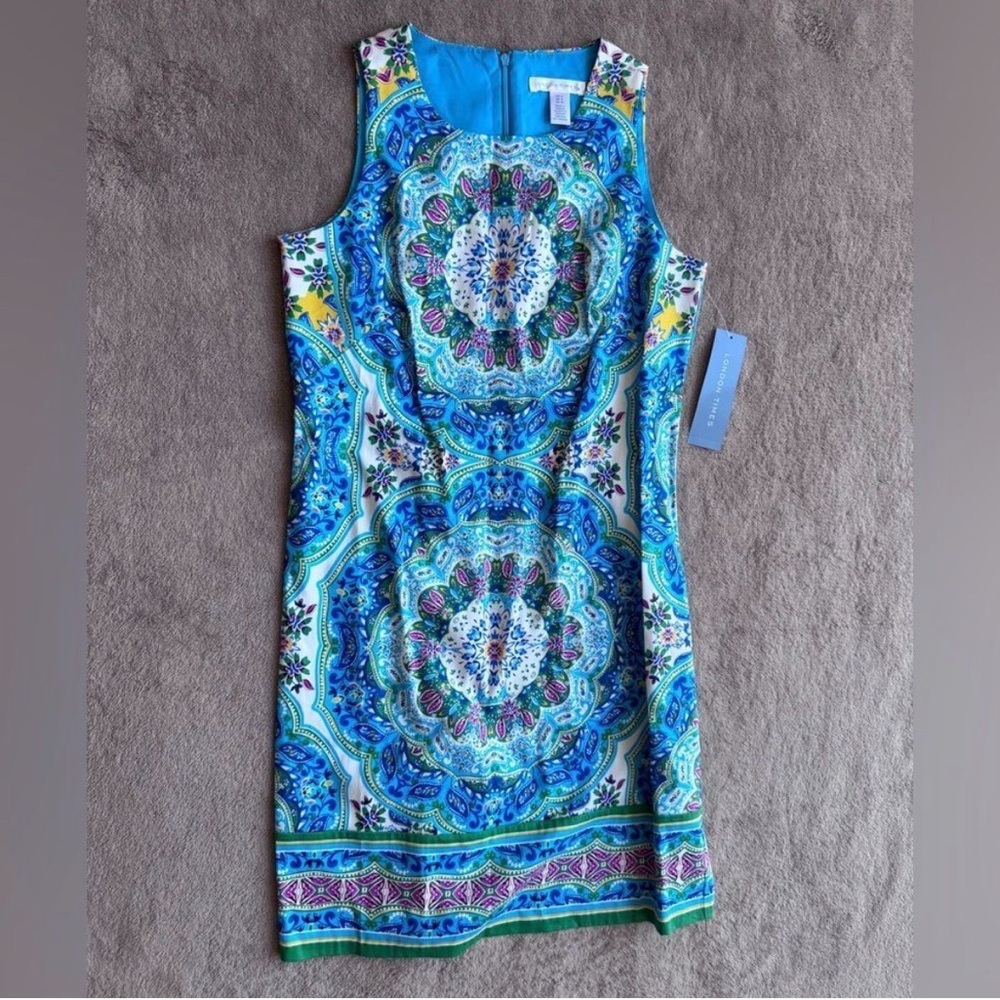 London Times Vibrant Blue and Green Mini Dress